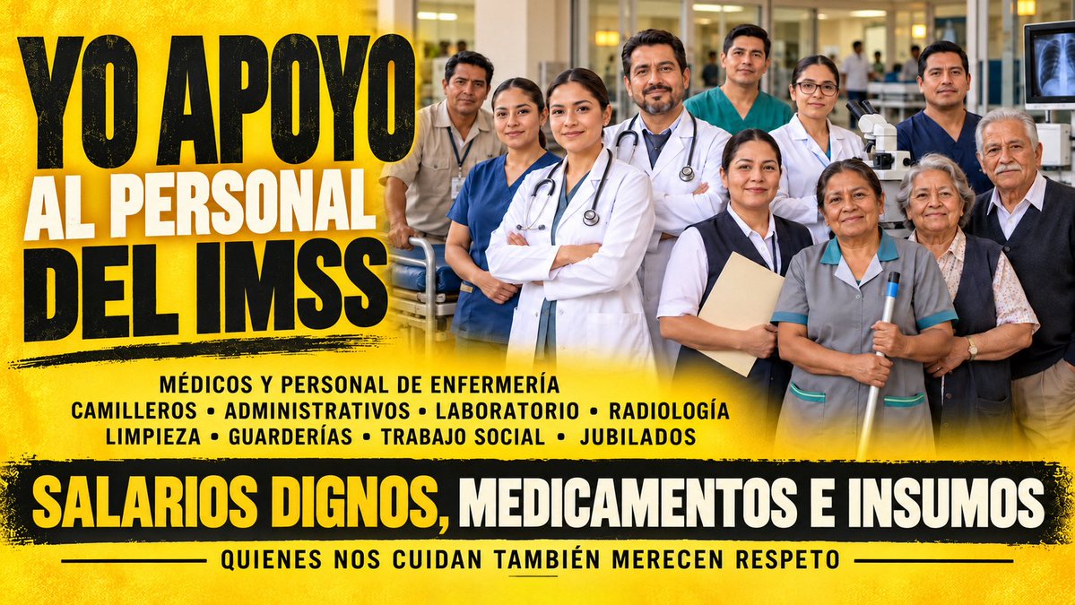 avieu's tweet photo. Yo apoyo al personal del #IMSS: médicos, enfermería, camilleros, administrativos, técnicos, limpieza y jubilados.

Exigir salarios dignos, medicamentos e insumos es defender también a los pacientes.

Quienes nos cuidan merecen respeto y soluciones. 🪧 https://t.co/Hn5kcdGxld