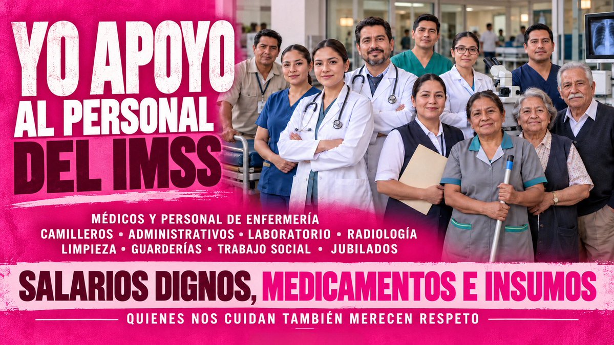 avieu's tweet photo. Yo apoyo al personal del #IMSS: médicos, enfermería, camilleros, administrativos, técnicos, limpieza y jubilados.

Exigir salarios dignos, medicamentos e insumos es defender también a los pacientes.

Quienes nos cuidan merecen respeto y soluciones. 🪧 https://t.co/Hn5kcdGxld