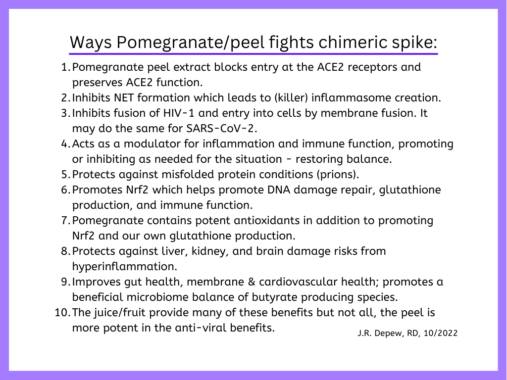 deNutrients's tweet photo. Aww, thanks, 
Chimeric spike is a zoo of many pathogens and pathogenic sequences, and pomegranate can help in many ways, but still other things may be needed to for issues the pomegranate polyphenols don't help with like mushrooms for dectin-1 receptors or nicotine for nicotinic acetylcholine receptors.