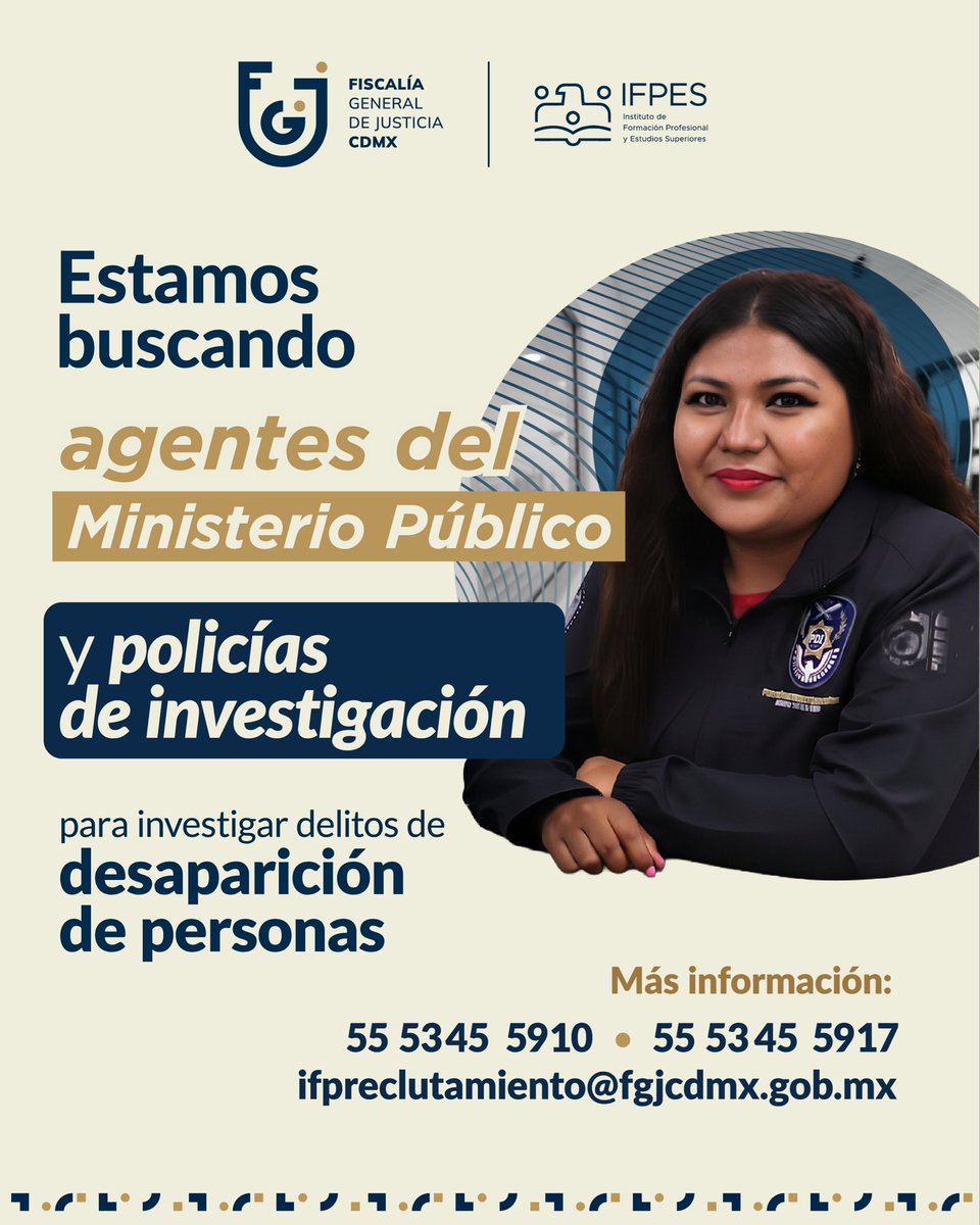 IFP_CDMX's tweet photo. La @FiscaliaCDMX, a través del #IFPES, está reclutando a agentes del Ministerio Público y de la Policía de Investigación para fortalecer las labores de investigación de estos casos.

¿Te interesa formar parte?

Inicia tu registro aquí.
https://t.co/76ZQwojMjD https://t.co/P16Gwxyxly