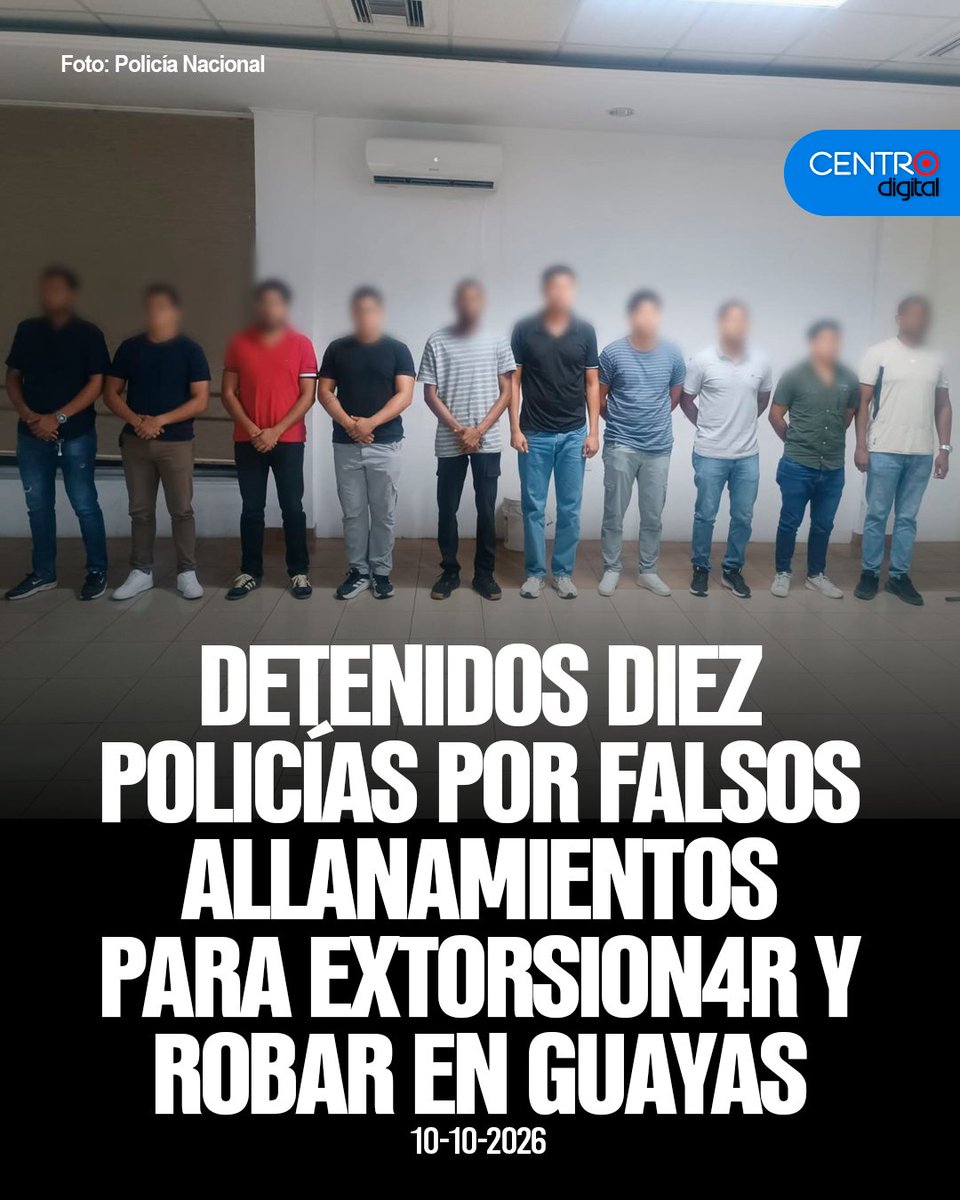 radiocentroec's tweet photo. #ATENCION | Diez policías en activo fueron detenidos en Guayas tras ejecutar un falso allanamiento para robar joyas y dinero en Samborondón. En el operativo anticorrupción se decomisaron doce celulares, dos armas, dos vehículos y evidencias guardadas bajo custodia judicial.
Los detalles➡️  https://t.co/kR9Te5Q2AV