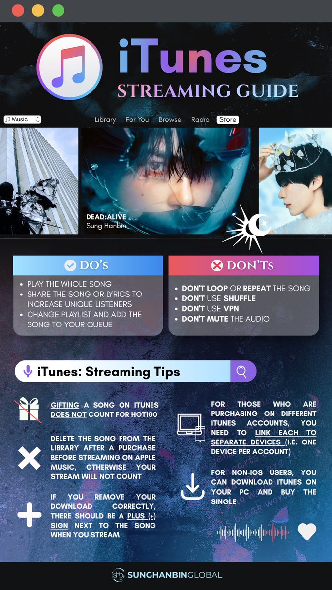 GLOBALSHB's tweet photo. [SUNG HANBIN STREAMING GUIDES]

Prepare to support Sung Hanbin’s 1st EP [DEAD:ALIVE]. Please bookmark this post and go through each guide, familiarizing yourselves with every platform to ensure your efforts have maximum impact. Let’s make his solo debut a milestone to remember!

PT 1.
🟣 iTunes Guide
⚪️ Apple Music Guide
🟢️ Spotify Guide
🔴️ YouTube Guide

@sunghanbin_twt 
#SUNGHANBIN #성한빈 #ソンハンビン
#ZEROBASEONE #제로베이스원 #成韓彬