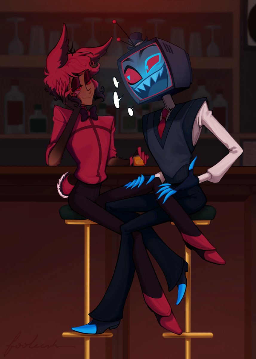 fooleesh_'s tweet photo. They used to love intertwining their legs together...

#radiostatic #sparksduo #hazbinhotel #alastor #vox https://t.co/Lyw0JA2yAE