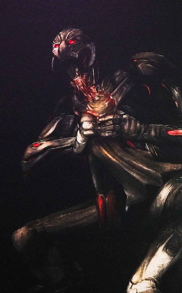 MCUFilmNews's tweet photo. New artwork of Ultron devouring Vision on display at the ‘VISIONQUEST’ exhibit. https://t.co/6f4jtMyfDJ