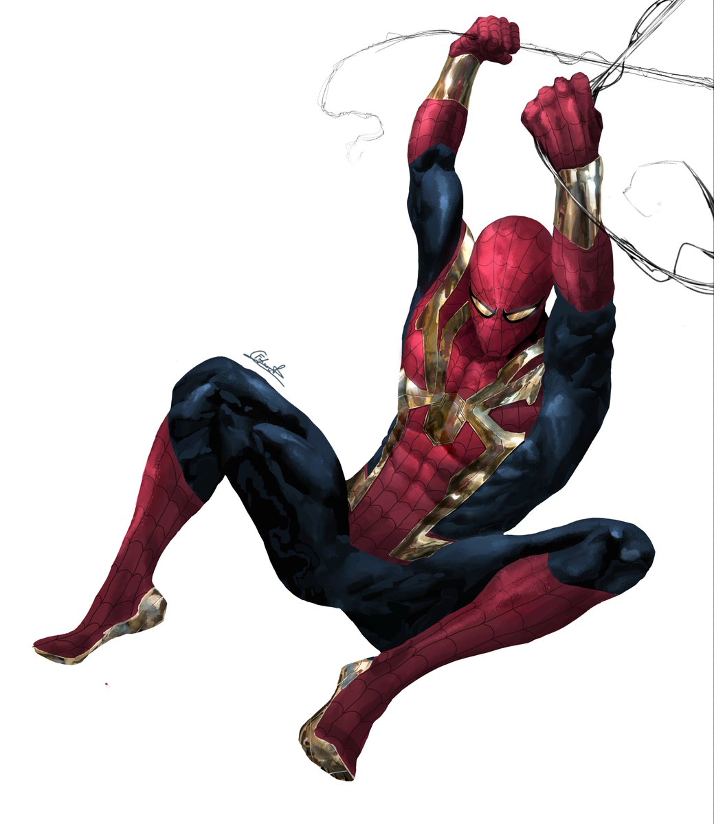 midnightfarhan's tweet photo. My vision of the Integrated/hybrid Spider-Man suit from no way home. Thin gold n black lenses, dark blue instead of black, gold web shooters, gold trim on boots. Close up shots in comments.(1/2)
#marvel
#spiderman 
#marvelfanart 
#digitalart 
#art https://t.co/y3TS22N4IK