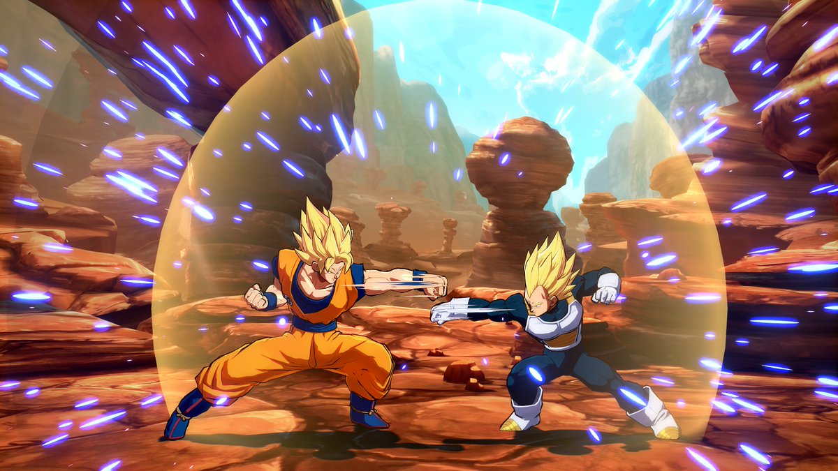 WistfulHopes's tweet photo. here's a look at dbfz kai's updated shader + textures, demonstrated through goku and vegeta clashing https://t.co/x2vZNrj3PY