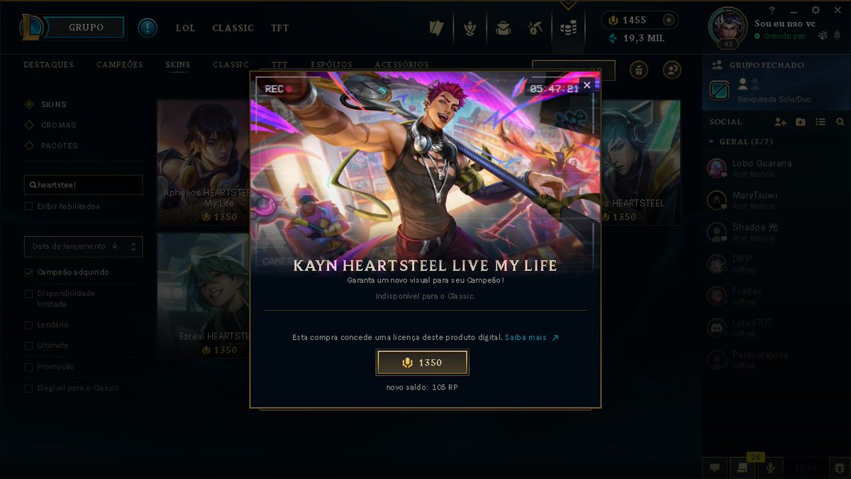 Priivacyi's tweet photo. dedo ta coçando pra pegar esse heartsteel do kayn, tenho a lendaria dele, mas essa aqui tambem ta foda https://t.co/Ou3ucEeEnh