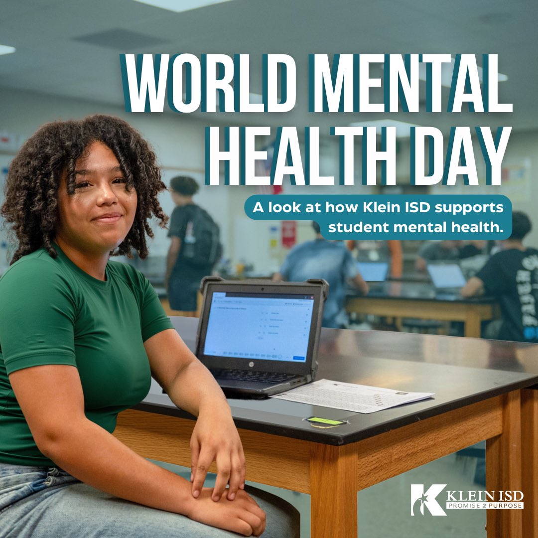 KleinISD's tweet photo. Mental health support is all around us. 💙 This World Mental Health Day, we’re highlighting how our #KleinFamily supports student well-being through campus resources, counselors and mentors. Thank you to everyone who supports our students! https://t.co/3Wp9hS25H4