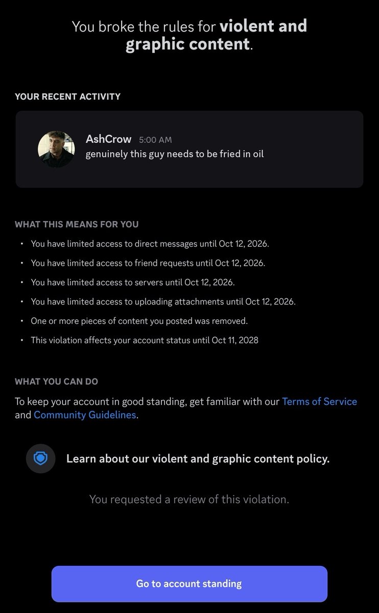 TheKeeper_0's tweet photo. @discord I made one joke about Joshua Weissman and i got restricted and a strike, are we fucking serious? https://t.co/aPzTj9rgSc