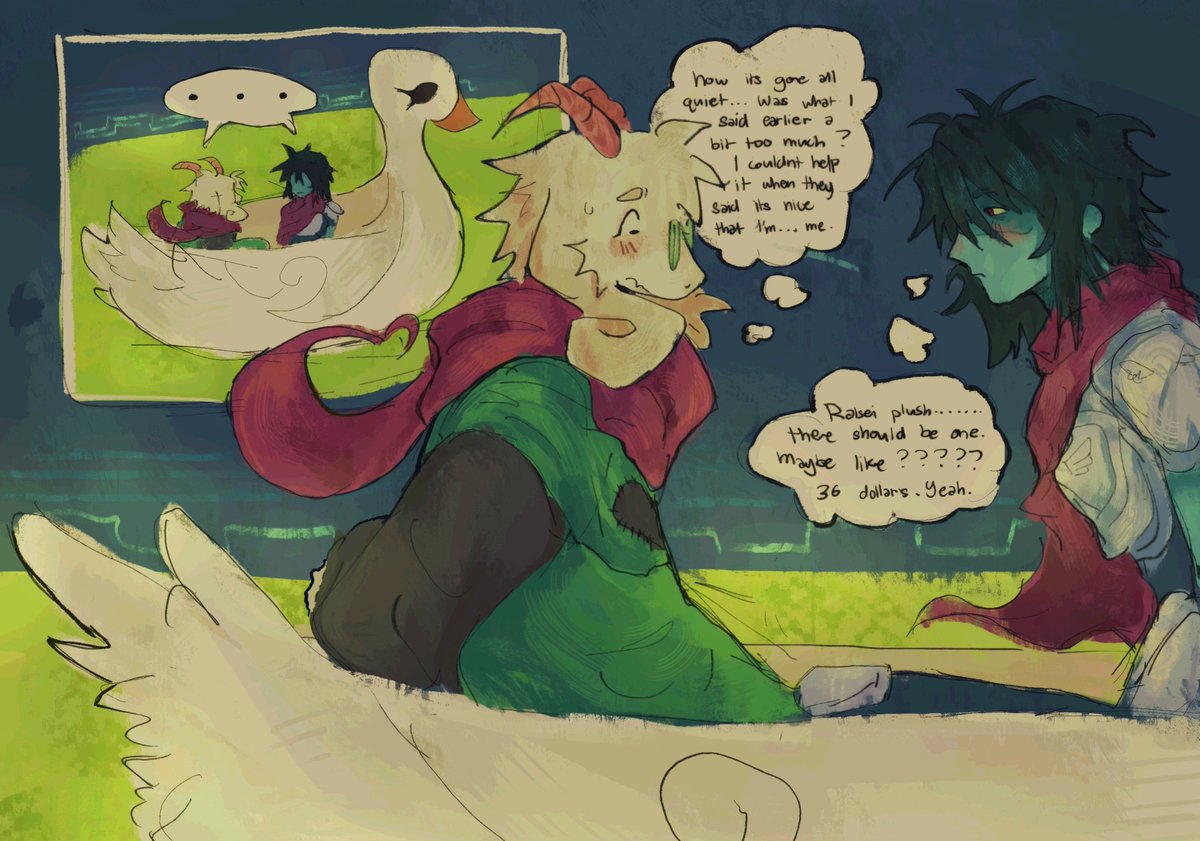 cheesedakk's tweet photo. thoughts 💭💭 late day 10: chapter 2 #deltarune #kralsei #kralseitober2026 https://t.co/Wbr6W3dF69