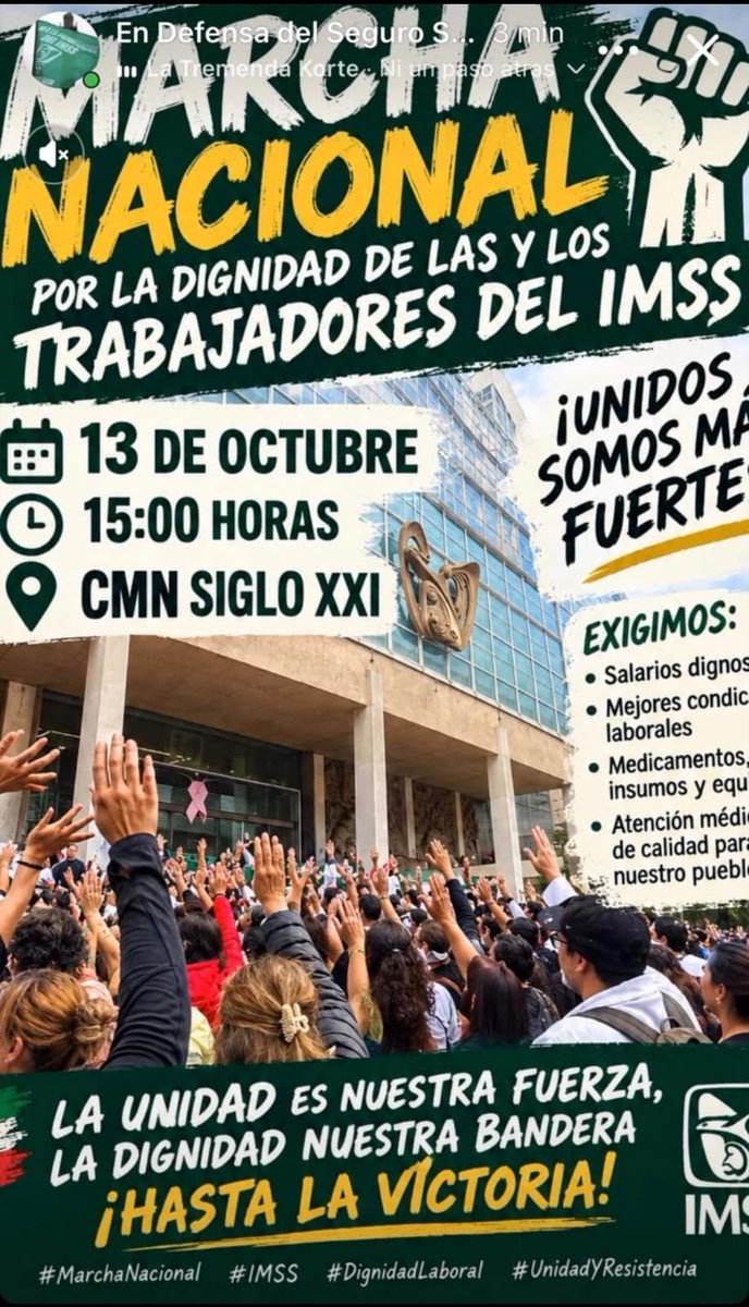 YarinIbarra's tweet photo. La Marcha será #Martes13 de Octubre a las 15 HR desde el CMN SXXI Nos apoyas a difundir #Enfermeria #Medicina #TrabajoSocial #Higiene #Salud #Mexico #CDMX #IMSS #SNTSS #HeroesDelCOVID por la salud de los mexicanos #MejoresSalarios #MasInsumos 

@El_Universal_Mx https://t.co/KrQgrx0lnS