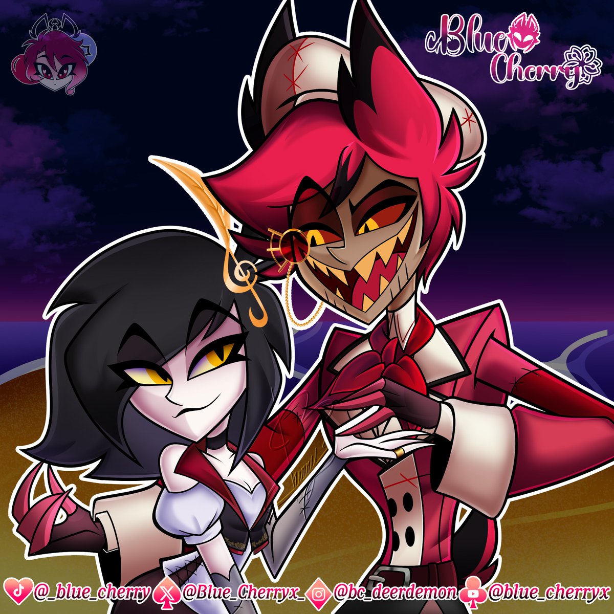 Blue_Cherryx_'s tweet photo. ✨Oc x Canon(?✨halloween fanart 🎃 
#alastor #hazbinalastor #hazbinhotelpirate #ocxcanon #ship #Halloween #digitaldrawing #yumeship #fyp #habinhotel #hellaverse https://t.co/PNUXELMzpj