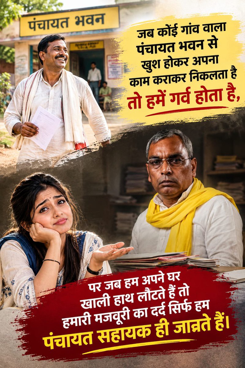 _TheOmmendraPal's tweet photo. 🚨✊ पंचायत सहायकों की आवाज़ अब पूरे उत्तर प्रदेश में गूँजेगी! 🔥

💔 गाँव-गाँव में सरकारी योजनाओं को धरातल तक पहुँचाने में अपनी भूमिका निभाने वाले PanchayatSahayak आज अपने ही भविष्य की सुरक्षा के लिए संघर्ष कर रहे हैं।

😢 ₹6,000 या ₹9,000 का मानदेय हो, बढ़ती जिम्मेदारियाँ हों या स्थायी भविष्य की चिंता—पंचायत सहायकों की समस्याओं का समाधान अब जरूरी है।

📢 हमारी प्रमुख माँगें:
✅ नियमितीकरण एवं स्थायी सेवा नियमावली।
✅ सम्मानजनक न्यूनतम ₹18,000 मानदेय।
✅ समय पर भुगतान और सामाजिक सुरक्षा।
✅ सचिव एवं ADO भर्ती में पंचायत सहायकों को उचित आरक्षण का अवसर।

🙏 माननीय मुख्यमंत्री जी से निवेदन है कि प्रदेश के पंचायत सहायकों की आवाज़ सुनकर हमारी मांगों पर सकारात्मक निर्णय लें।

🔥 हम गाँव की व्यवस्था को मजबूत करते हैं, अब हमारे भविष्य को मजबूत करने की बारी है!

🤝 सभी साथी एकजुट रहें—हमारी एकता ही हमारी सबसे बड़ी ताकत है।

#Regularize_UPPanchayatSahayak
#PanchayatSahayak
@samajwadiparty @mediacellsp