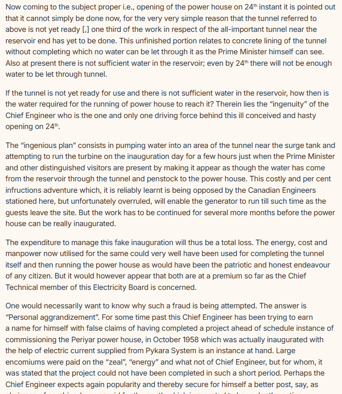 othisaivu's tweet photo. #DravidianModel deceit, corruption & fakery was already well entrenched by 1960.
V. P. Appadurai, Chief Engineer (Electricity), Madras State Elec Board 'completed' his Kundah & Pykara hydroelectric projects by faking them. Makkan Singh, Contracting Engineer complains to Nehru... https://t.co/CHsGhc7zIK