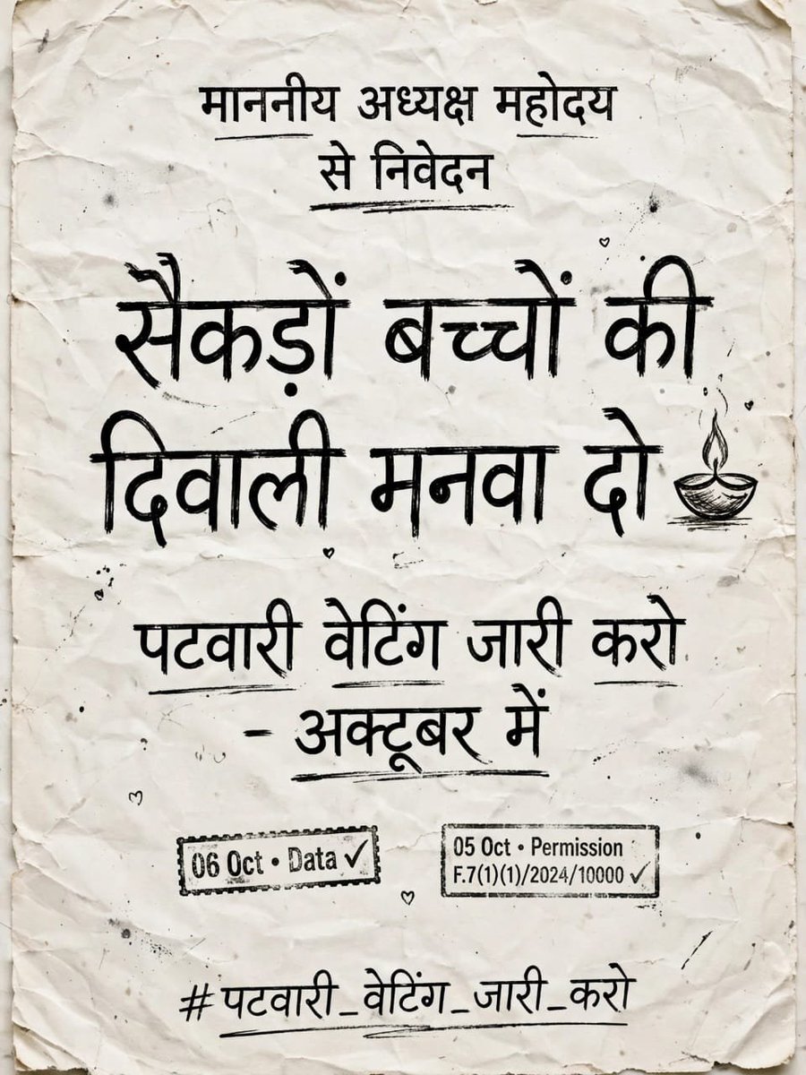 ManilalBaranda8's tweet photo. @alokrajRSSB Patawari waiting jari karo our entjara nahi deepawali pe joining ka tohpa do https://t.co/Ue68OyLR30