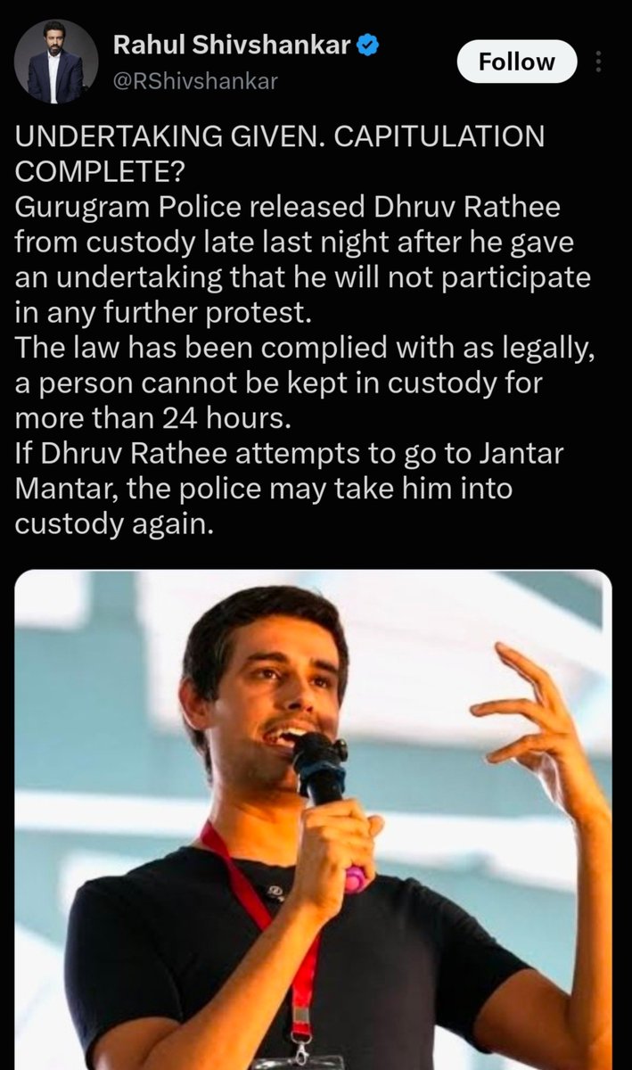 hajarkagalwa's tweet photo. Them: Dhruv Rathee is coming out of police custody. He needs some rest.

Meanwhile, Dhruv Rathee: His first tweet is exposing fake news 😭 https://t.co/AlRjjlnTGr