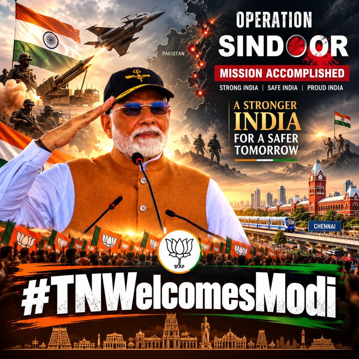 realdhanushkodi's tweet photo. Mission Accomplished. Zero compromise on national defense. 🇮🇳⚡ Tamil Nadu proudly welcomes Hon’ble PM Shri @narendramodi ji to Chennai!
#TNWelcomesModi #OperationSindoor #SafeIndia #IndianArmedForces https://t.co/0HzQ4GMoBq