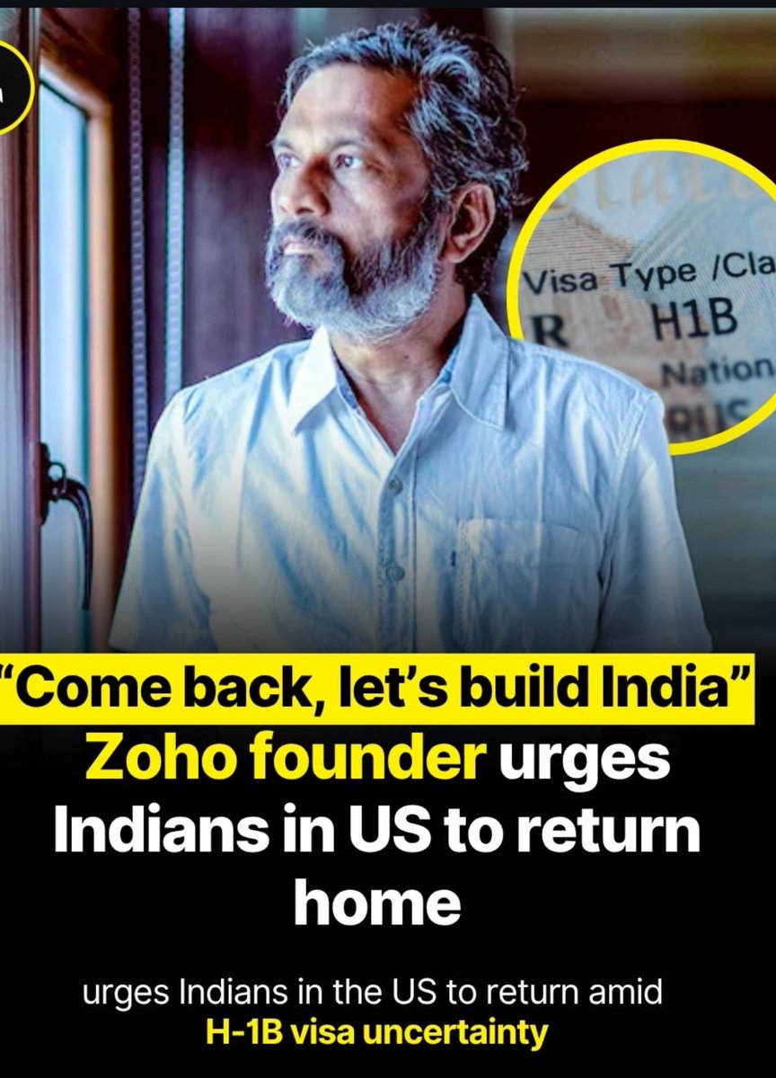 Ninja_Warrior11's tweet photo. Zoho Founder " Sridhar vembu" urges indian to come back to home.
With the words - Let's Build india".

Sridhar Vembu is an Indian entrepreneur and co-founder of Zoho Corporation, a global software company built without relying on external venture capital.

Sridhar vembu is an IIT graduate and Padma Shri awardee.

Zoho offers :-

• ZOHO CRM
• ZOHO MAIL
• ZOHO WRITER 
• ZOHO BOOKS
• ZOHO MEETING

Now I'm interested to observe the behaviour of Indians in America.