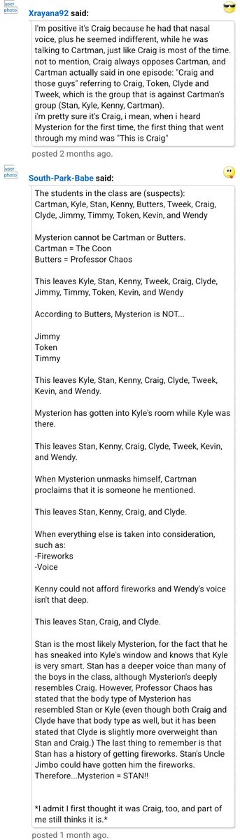 Marteenington's tweet photo. forum post from 2009 speculating the identity of mysterion (before it was revealed to be Kenny) https://t.co/KtzvXQN1zu