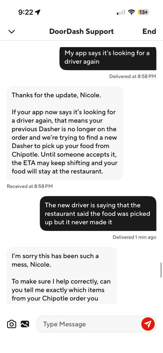 nwillard229's tweet photo. @DoorDash @DoorDash_Help @DoorDash_Help @DoorDash how is it policy that I can’t get a refund on an order that my dasher stole after I was already waiting almost 3 hours!? https://t.co/tOO6qRHCAl
