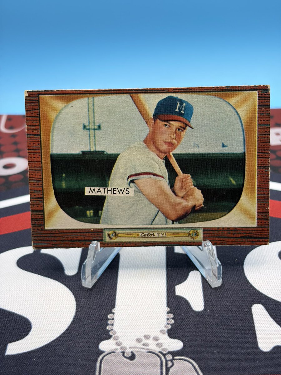 Sigs4Soldiers's tweet photo. For Sale: 1955 Bowman Eddie Mathews. Asking $35 delivered with 100% going to support homeless and disabled veterans https://t.co/T0O2jzRkEC