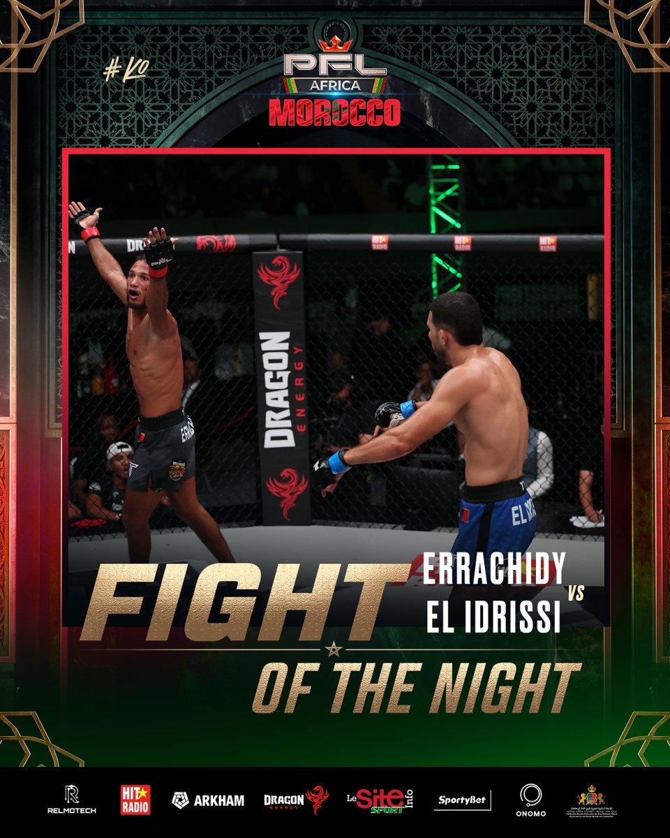 PFLAfrica's tweet photo. FIGHT OF THE NIGHT! 🇲🇦⚔️🔥

An absolute barnburner that shook Casablanca!

Abderrahman Errachidy and Zouhir El Idrissi went toe-to-toe with relentless heart and warrior spirit from bell to bell! An instant classic that earns Fight of the Night honors at the Mohammed V Complex! 🇲🇦🦁👊

#PFLMorocco | Mohammed V Complex | PFL Africa