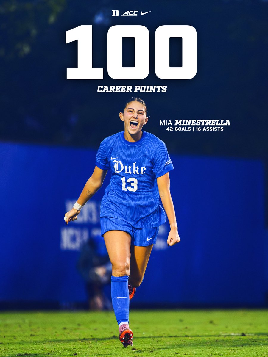 DukeWSOC's tweet photo. Etched in history. 

@MMinestrella notched her 100th career point with a goal tonight vs Boston College! https://t.co/UjXgH3m8fb