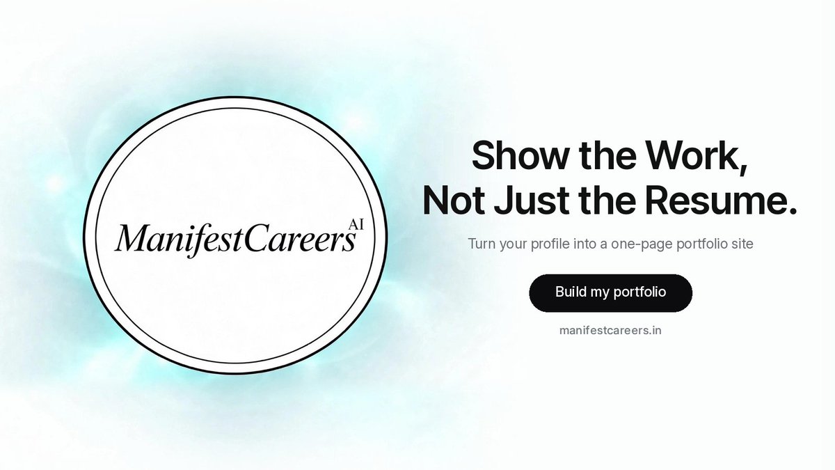 Manifestcareer's tweet photo. A resume is the pattern. A portfolio is the finished garment.

Portfolio Builder in ManifestCareers turns the profile you've built in Resume Studio into a one-page portfolio website. Download it as a single HTML file and host it wherever you like.

Portfolio Builder is part of Career Pro. Free plan: 25 AI uses + 1 voice interview a month.

https://t.co/T9Z3O05dUV

#ManifestCareers #Portfolio #PersonalBranding #JobSearch