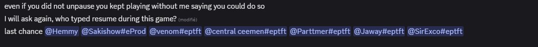 HannekoKitten's tweet photo. I got eliminated from the TFT trials at 24 pts after an 8th in game 2. I lost power mid-game and the game was paused at my request. Players then unpaused without admin clearance or my “r”, and kept playing while I was visibly disconnected.(1/2) @esportslaw @Frodan https://t.co/ZSGp6hVFxv
