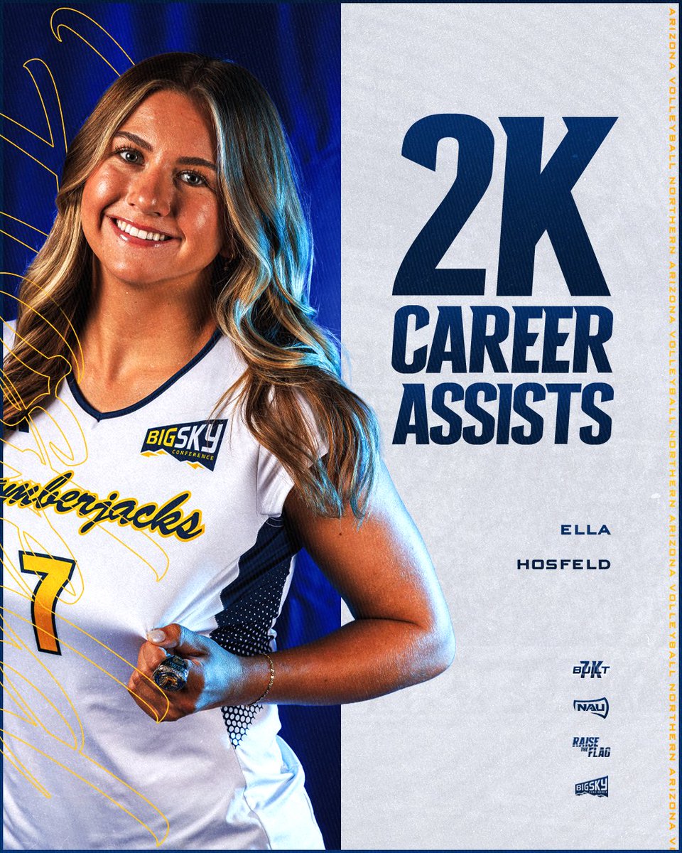 NAUVolleyball's tweet photo. ꜱᴇᴛᴛɪɴɢ ᴛʜᴇ ɢᴏʟᴅ ꜱᴛᴀɴᴅᴀʀᴅ

Congratulations Ella Hosfeld on 2,000 career assists! ⭐️

#RaiseTheFlag | #BigSkyVB https://t.co/1CwLoHKZQ6