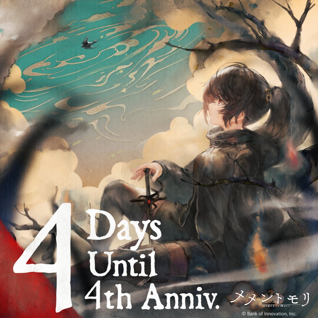 mementomori_boi's tweet photo. 【#メメントモリ4周年 カウントダウン ✨】
#メメントモリ 4周年記念キャンペーン開始まであと4日！
カウントダウンプレゼントも配布中！

本日のイラストは
【ルスティカ】

晴れた空、高く飛ぶ鳥を
つい目で追うことが増えた。
今ではそういう日も、悪くないと思える。 https://t.co/N25qBnP5JS