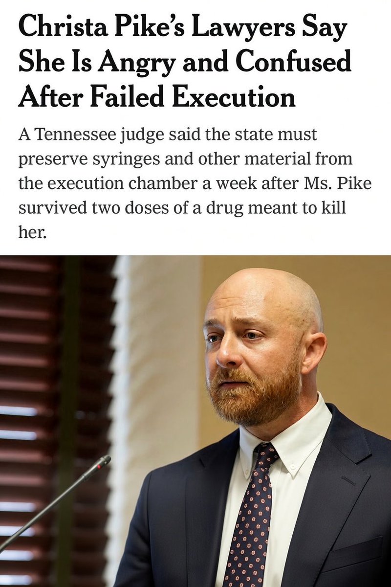 RetardDecoder's tweet photo. Why is Christa Pike still alive?

Why was she given hospital care?

Why didn’t they give her another dose?

Why didn’t they give her as many doses needed to do the job?

Why does she have a lawyer when she’s supposed to be unalived?

Who TF cares if she’s “angry & confused”?

Why does it have to be lethal injection when Tennessee law allows ⚡️ chair as a backup method?

Why isn’t she in the ⚡️ chair RIGHT NOW?