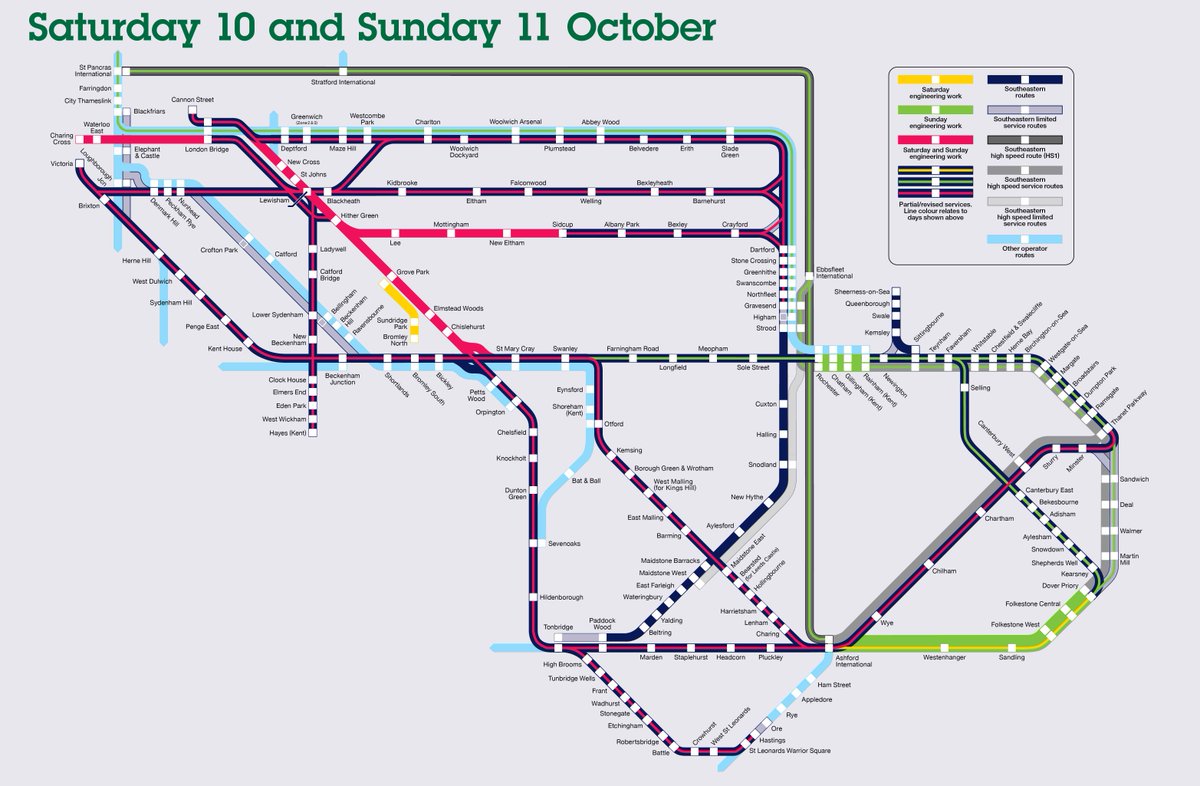 Se_Railway's tweet photo. Engineering works Sat 10 & Sun 11th October 🚧
#LondonCharingCross closed all weekend . Services from #LondonBridge or diverted via #Victoria. Replacement buses in place . Station closures between #Lewisham #Orpington #Greenwich
🎟️You can use your tickets at no extra cost https://t.co/MVdvaLYhZT