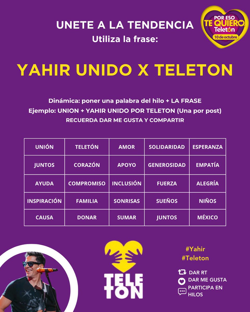 luluclipslcdlf's tweet photo. Sigue la dinámica 
Comenta una palabra de la cajita seguido de la palabra de tendencia 

Ejemplo: UNIÓN YAHIR UNIDO X TELETÓN

#Yahir
#Teletón2026 https://t.co/7tUy4LQQ9y