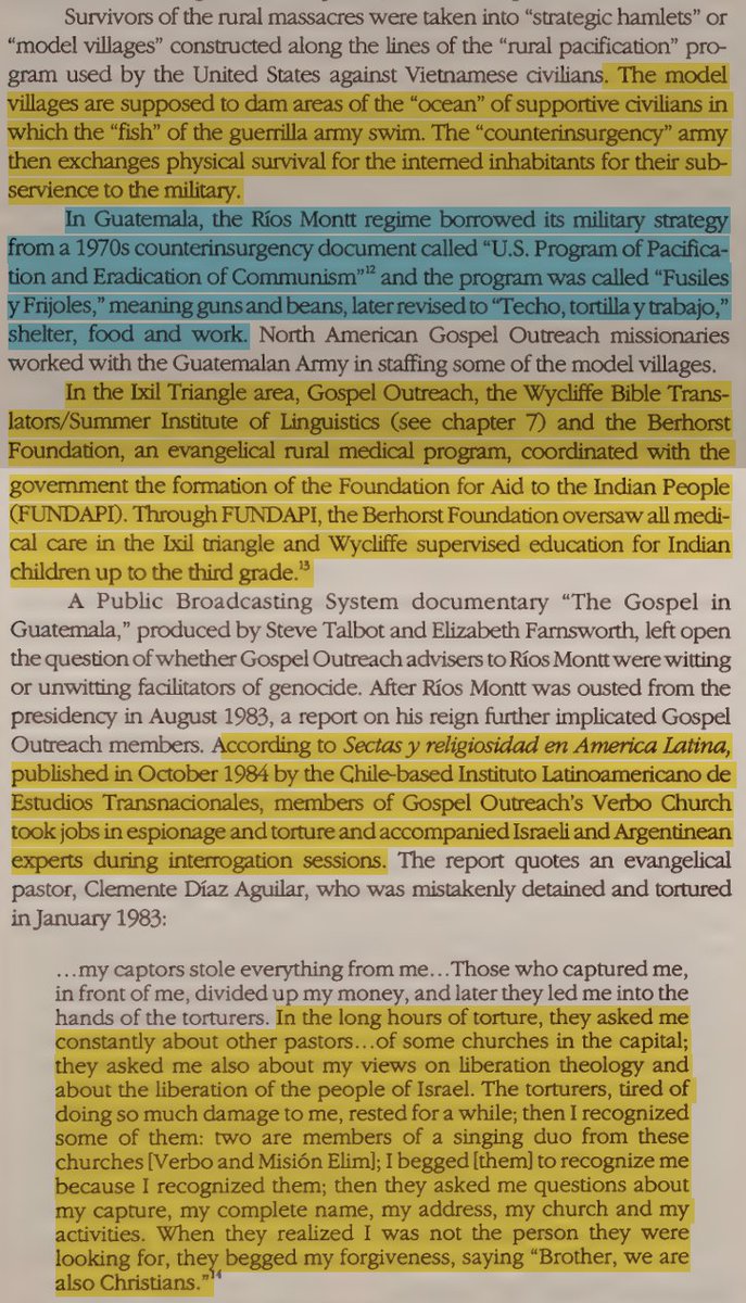 toxictiramisu's tweet photo. Evangelical groups worked w/ Guatemala's CIA dictatorship herd Mayan Indians into "model villages" run w/ the army. The army then tortured &amp; massacred thousands of Mayans, including women &amp; children, using machetes &amp; beheadings. lsꝛæIi experts trained church members in torture. https://t.co/doNzs5VJdu