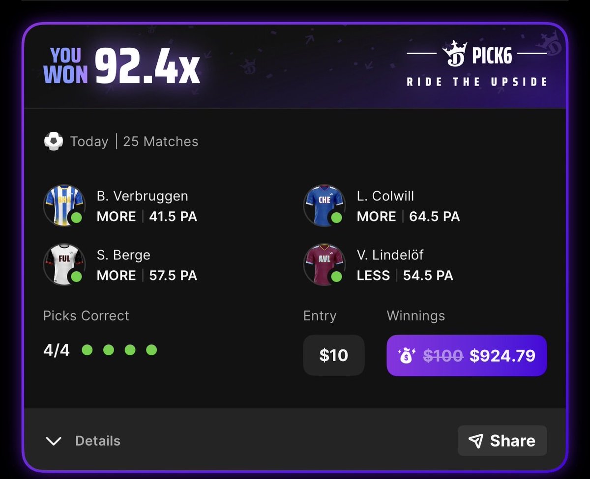 JaredOl91664070's tweet photo. @Pick6 Best apart about peer to peer DFS is when everyone misses and you don’t https://t.co/2VascRw8zG