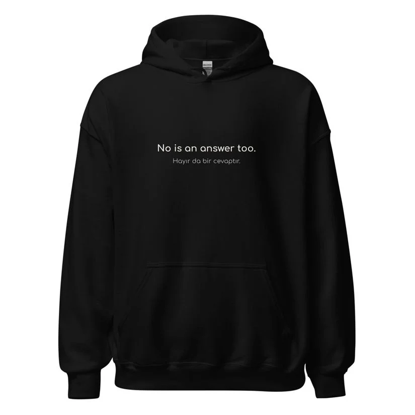 RaphaStacks's tweet photo. 2/ No is an answer too.
Hayır da bir cevaptır.

Back: "discret, là où ojos no llegan."

If no isn't allowed, people go back to asking sideways. Respecting the no is what keeps the ask honest.

Hoodie. https://t.co/Jo00XW0fo4