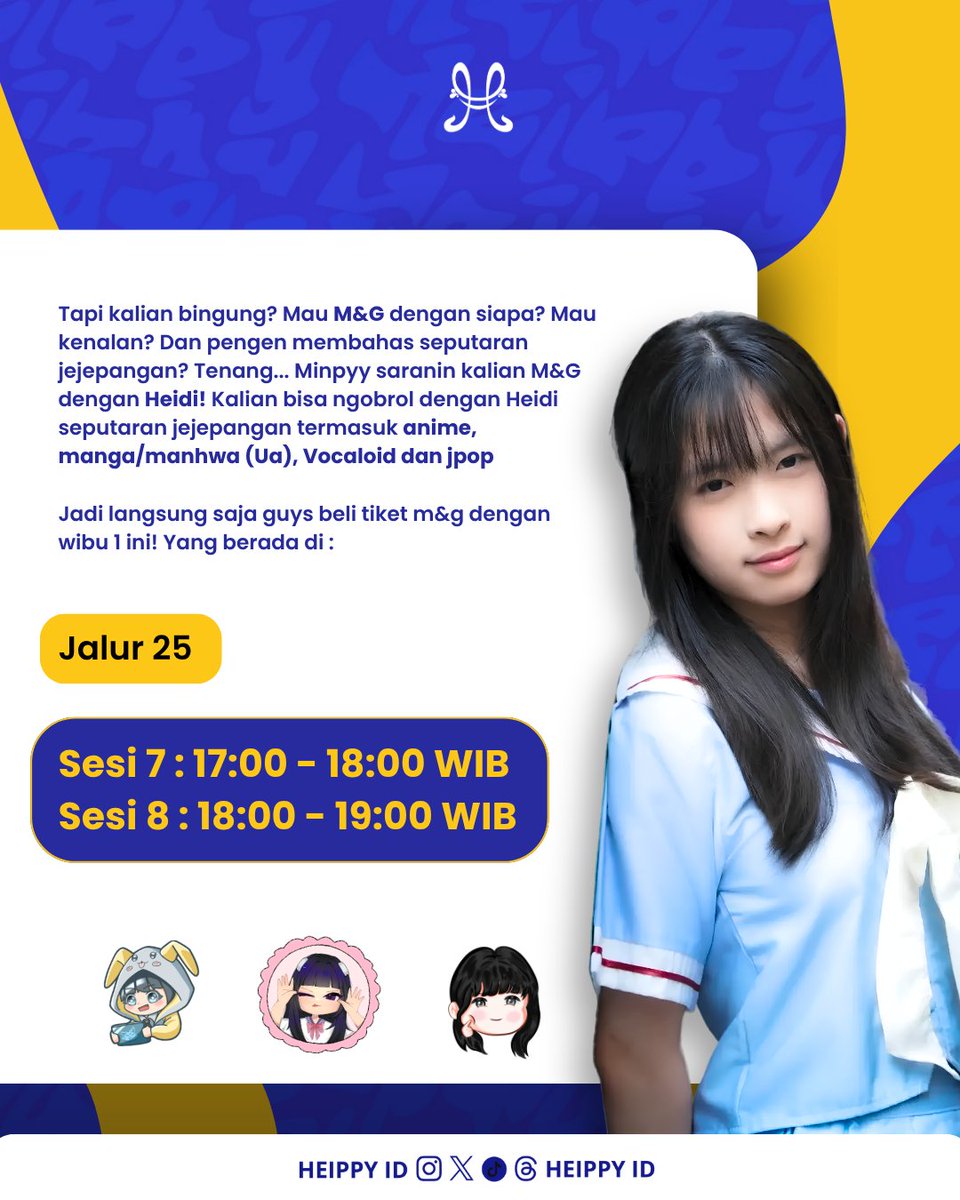 Heippy_ID's tweet photo. ୨ৎ ˖ ࣪ 𐙚 𝐬𝐭𝐮𝐃𝐢 #014 : 𝐊𝐞𝐭𝐞𝐦𝐮 𝐈𝐝𝐨𝐥 𝐒𝐞𝐜𝐚𝐫𝐚 𝐋𝐚𝐧𝐠𝐬𝐮𝐧𝐠?! .ᐟ ✦

Pernah kebayang bisa ngobrol langsung sama oshi, bukan cuma lewat layar? 👀💙

Di #StuDI kali ini, Minppy bakal ngajak kalian kenalan sama Meet & Greet (M&G), salah satu kesempatan buat bertemu dan berinteraksi langsung dengan member favorit kalian!

Penasaran sama M&G dan gimana keseruannya? Swipe sampai selesai yaa!

Kalau punya kesempatan ketemu Cici Heidi secara langsung, kalian mau ngomong apa duluan? 👀💙

#HeippyWithoutLimits⁠￼