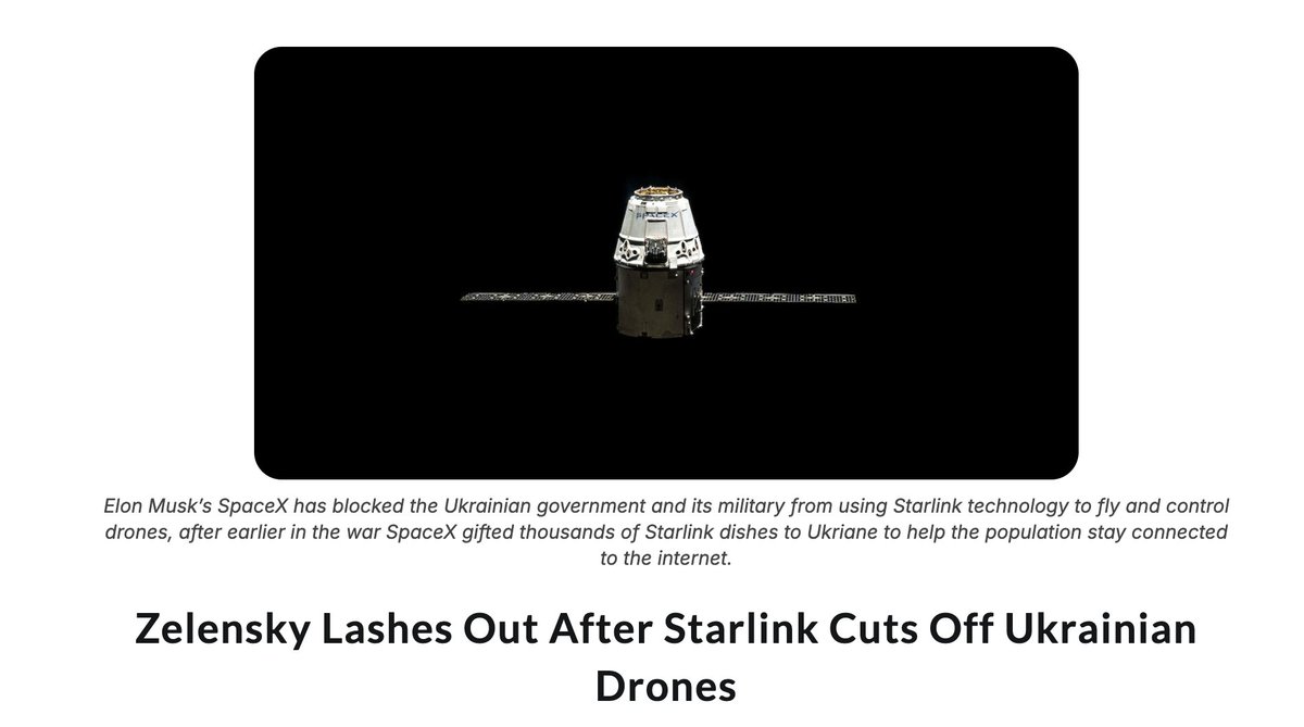 SanUvacha's tweet photo. Elon cuts off starlink access to Ukraine, massively degrading its war waging capacity. https://t.co/cFClWqHANY