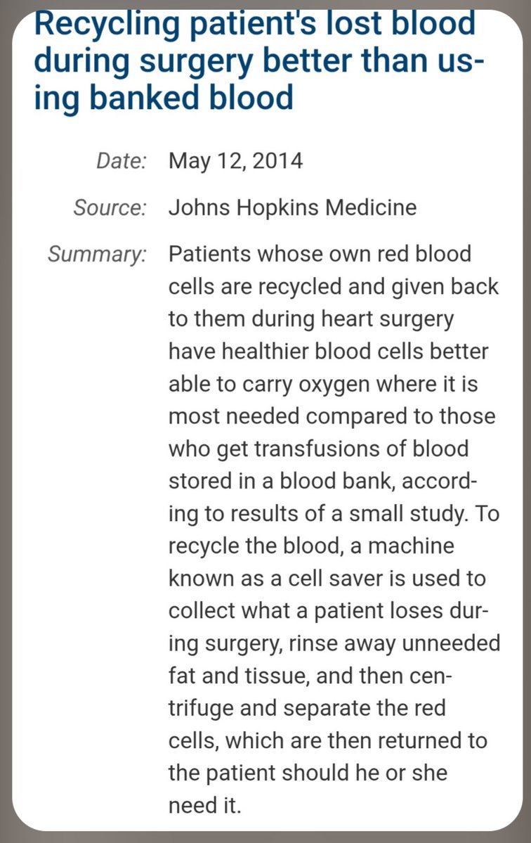 BirdLov62991644's tweet photo. @ourptrights @veldcale #Advent Hospital offered a way to use your own blood they run thru a machine while you are in surgery recently.
#CellSaver
Very interesting.
Why have we not heard of this before? At least some surgeries could use this? https://t.co/mr18ZE58yo