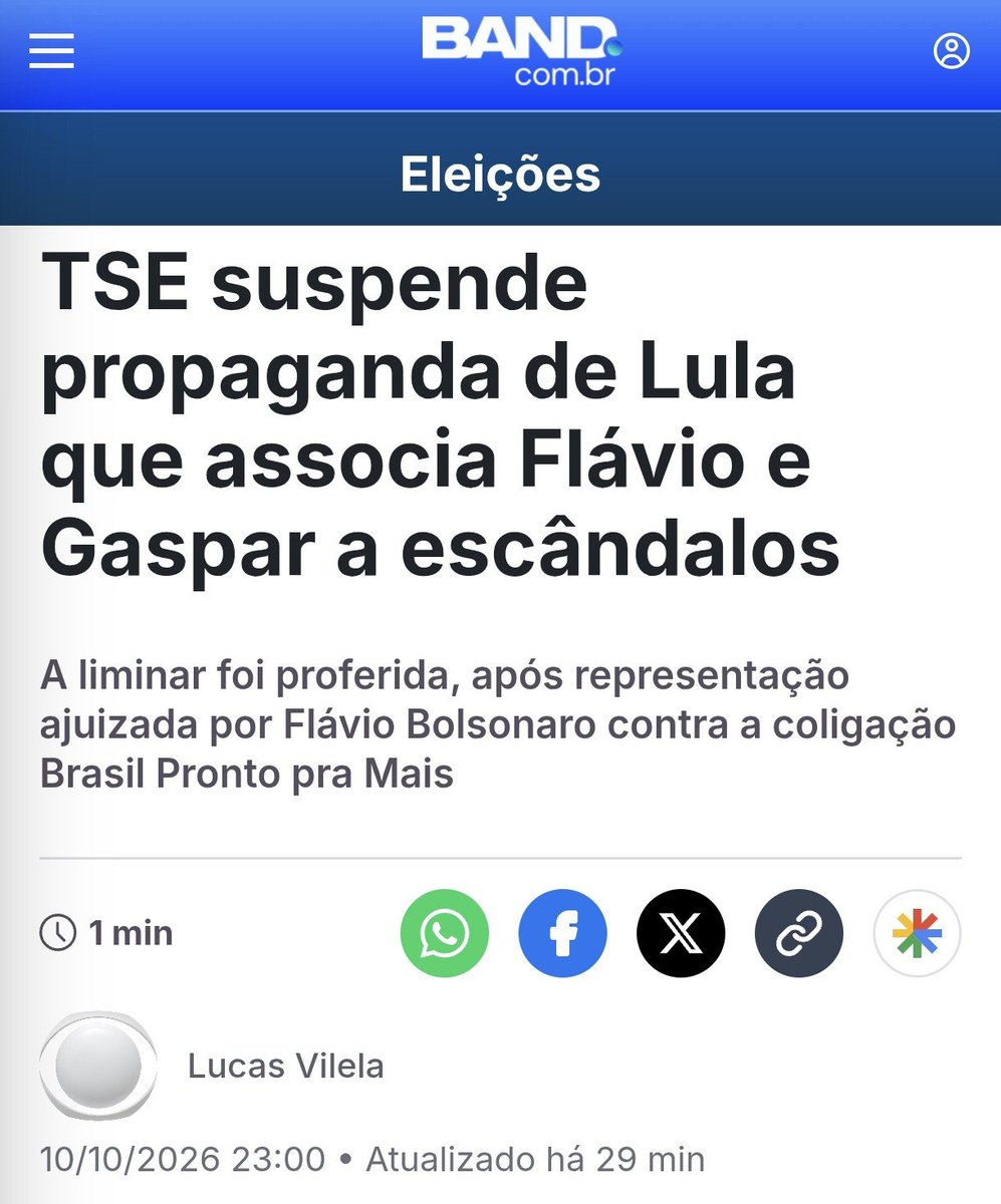 MiCosta614041's tweet photo. 🚨 URGENTE: TSE determina a suspensão imediata de propaganda de Lula contra Flávio Bolsonaro e Alfredo Gaspar. O ministro Nunes Marques apontou falta de respaldo factual e grave descontextualização nas acusações veiculadas na TV.

#Eleicoes2026 #TSE #FlavioBolsonaro https://t.co/ZATPjDcSY5