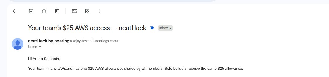 I_codefullstack's tweet photo. I got the aws credits for neatHack thanks @neatlogs  and @simranrambles  for making all this happen. https://t.co/fpt4kbWU8q