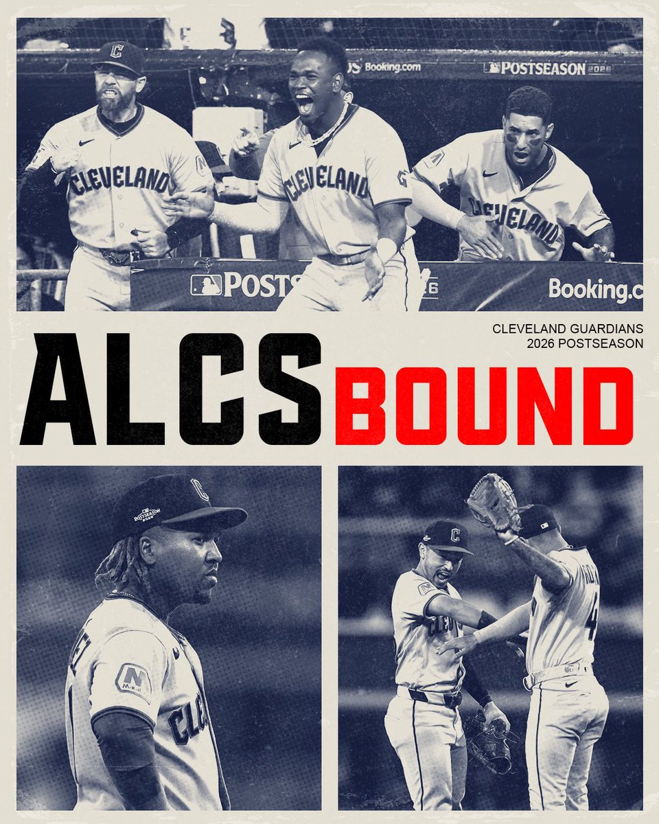 MLBPA's tweet photo. José Ramirez, Steven Kwan, Cade Smith and the Cleveland Guardians are moving onto the ALCS! https://t.co/nYcFWHZNUe
