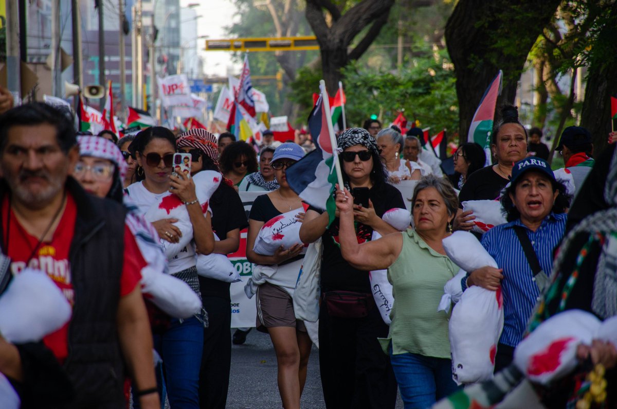 Pebraesphoto's tweet photo. #Perú 🇵🇪🇵🇸 El día de hoy, se realizó desde la Plaza Washington, la marcha "Fin del genocidio en Palestina", como parte de las celebraciones en todo el mundo 📷, por una Palestina libre y soberana.  @teleSURtv @RamiroteleSURtv https://t.co/JGbKo8SnOJ