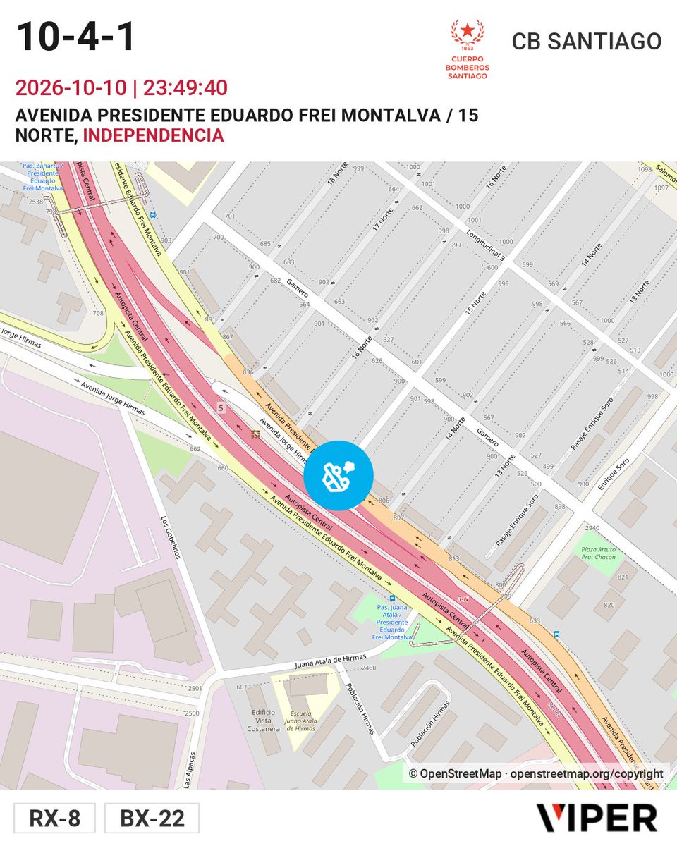 CentralCBS's tweet photo. 10-4-1 AVENIDA PRESIDENTE EDUARDO FREI MONTALVA / 15 NORTE RX-8, BX-22 https://t.co/OeRQjgvbrT