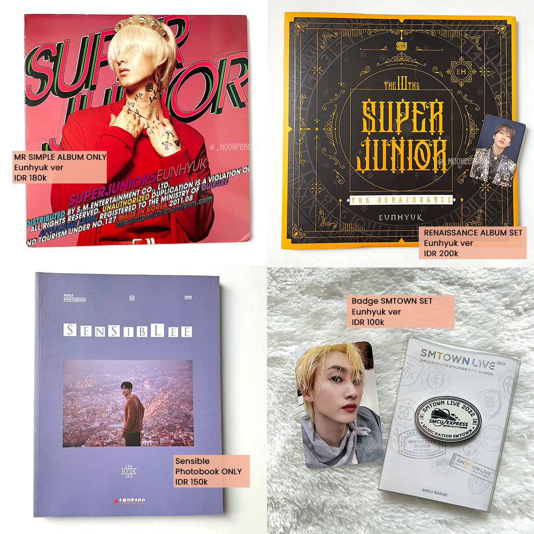 _moonpeachy's tweet photo. want to sale / wts
Super Junior &amp; Eunhyuk Photocard Merchandise Album

💖 Good condition dan damage, detail via chat
💖 Spiltpay co packing via oren, exclude fee packing 
💖 Negotiable

🏷️ suju leeteuk heechul yesung shindong eunhyuk hyukjae donghae siwon ryeowook kyuhyun 은혁 https://t.co/VzTUAZvfJm