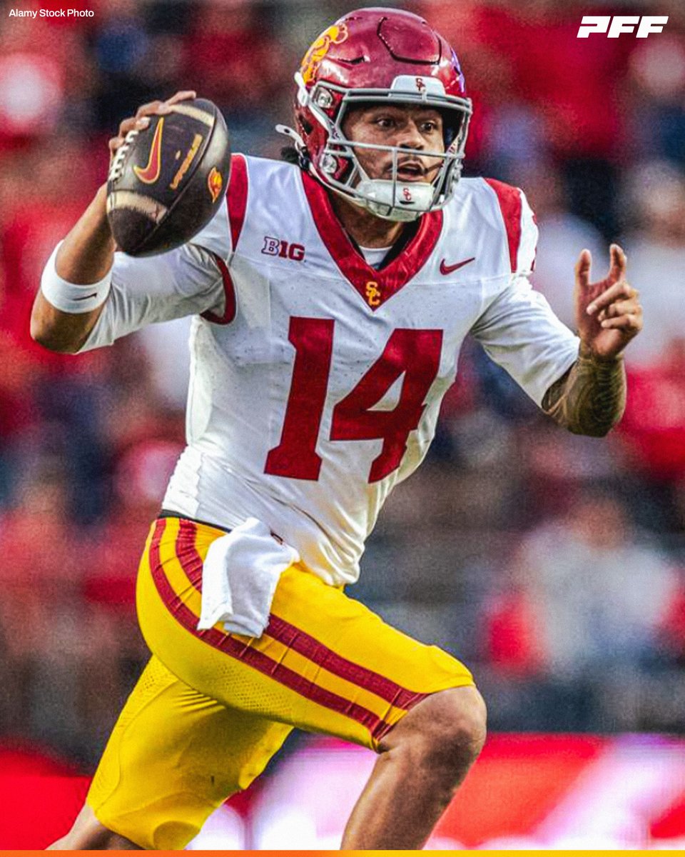 PFF_College's tweet photo. USC QB Jayden Maiava | Week 6 vs Penn State:

⚔️ 21/33
⚔️ 301 YDS
⚔️ 3 TDS
⚔️ 0 INTS

@uscfb https://t.co/io80EX8SwS