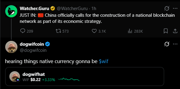 wifzyns's tweet photo. wif just tweeted that china will make wif their native currency??

we can finally run the meme

paired with WIF https://t.co/X7f9UCTN5T