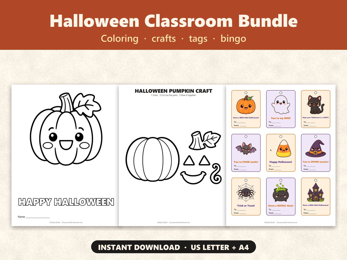 sakakitsune's tweet photo. The whole cute classroom Halloween in one download: coloring, crafts, treat tags and picture bingo 🎃

https://t.co/CLy3YDOon5

#HalloweenParty #TeacherResources #KidsCrafts https://t.co/rU7H5IqgMn