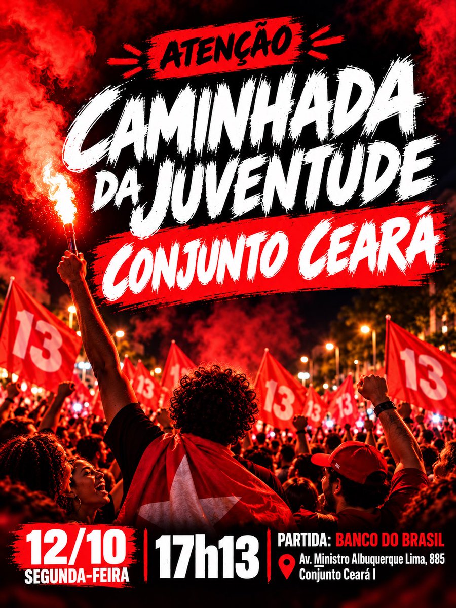CamiloELula's tweet photo. CAMINHADA DA JUVENTUDE CONJUNTO CEARÁ

📆 DATA: 12/10 (Segunda-Feira) às 17h13
📍 PARTIDA:
Banco do Brasil - Av. Ministro Albuquerque Lima, 885 (Conjunto Ceará I https://t.co/vc5ewUmQvv